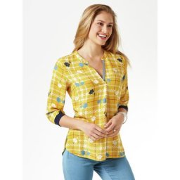 Walbusch Damen Viskose Shirtbluse Meeresbrise einfarbig Gelb
