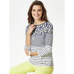 Walbusch Damen Ringelshirt la Ville gemustert Blumenringel Blau/Gelb