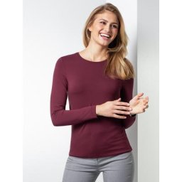 Walbusch Damen Viskose Shirt Langarm einfarbig Barolo