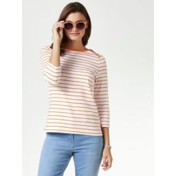 Walbusch Damen Ringelshirt la Ville gestreift Weiß/Mandarine