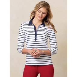 Walbusch Damen Blusen Polo Weiß gestreift