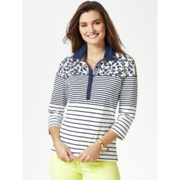 Walbusch Damen Blusenpolo la Ville gemustert Blau/Gelb