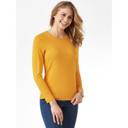Walbusch Damen Viskose Shirt Langarm einfarbig Safran