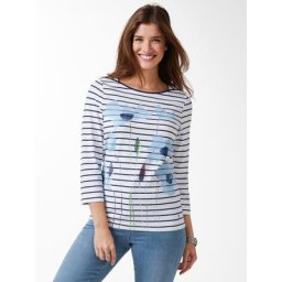 Walbusch Damen Bretonshirt Klatschmohn gemustert Hellblau