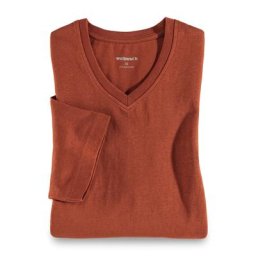 Walbusch Herren T Shirt V Ausschnitt einfarbig Terra