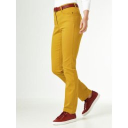 Walbusch Damen Jeans Hose Regular Fit Gelb einfarbig atmungsaktiv elastisch flexibler Bund