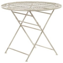 Gartentisch Cremeweiß Metall Rund Klappbar 90 cm Balkon Terrasse Garten Romantisch