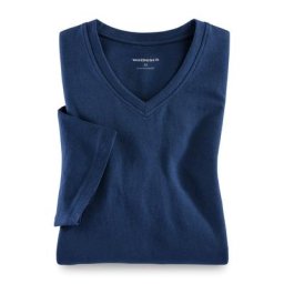 Walbusch Herren T Shirt V Ausschnitt einfarbig Blau