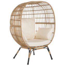 Gartensessel Natürlich / Beige aus Polyrattan inkl. Sitzkissen in Cremeweiß Terasse-/ Gartenzubehör Modernes Design
