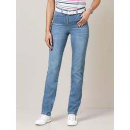 Walbusch Damen Jeans Hose Regular Fit Blau einfarbig atmungsaktiv elastisch flexibler Bund