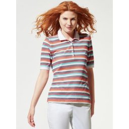 Walbusch Damen Halbarm Polo Bügelfrei gestreift Mandarine Multiringel