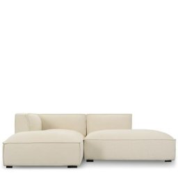 Ecksofa AUSTER - Ecksofa links, Bouclé Himalaya Weiß & schwarzes Holz, L260