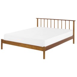 Holzbett Braun 140 x 200 cm Mit Lattenrost Massivholz Kiefer Hohen Kopfteil Modern Skandinavischer Stil