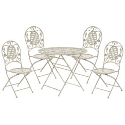 Bistroset Cremeweiß aus Metall 4er Set Zusammenklappbar Balkon / Terrasse / Gartenzubehör Romantischer Stil