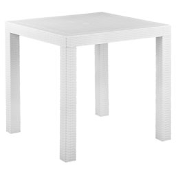 Gartentisch Weiß 80 x 80 cm aus Kunststoff Rattanoptik für 4 Personen Quadratisch Balkon / Terrasse / Gartenzubehör Outdoormöbel Modern