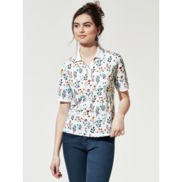 Walbusch Damen Halbarm Polo Bügelfrei gemustert Flower Print