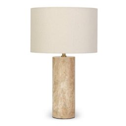 Tischleuchte GAIA - Tischlampe, Leinen & Travertin, H50