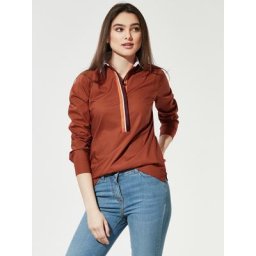 Walbusch Damen Extra Bequem Polobluse einfarbig Zimt