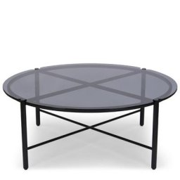 Couchtisch VITTORIO - Runder Couchtisch, Rauchglas & schwarzes Metall, Ø90