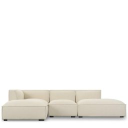 Ecksofa AUSTER - Ecksofa links, Bouclé Stoff in Himalaya Weiß & schwarzes Holz, B300
