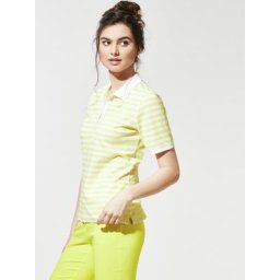 Walbusch Damen Halbarm Polo Bügelfrei gestreift Auroragelb Ringel