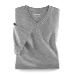 Walbusch Herren T Shirt V Ausschnitt einfarbig Mittelgrau