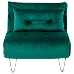 Einzelsofa Dunkelgrün Samtstoff Zierkissen Metallbeine in Gold Schlaffunktion verstellbare Rückenlehne Minimalistisch Glamourös Wohnzimmer