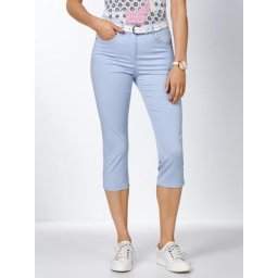Walbusch Damen Bügelfrei Baumwollcapri einfarbig Eisblau