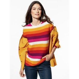 Walbusch Damen Cashmere Leicht Pullover gestreift Safran/Orange gestreift