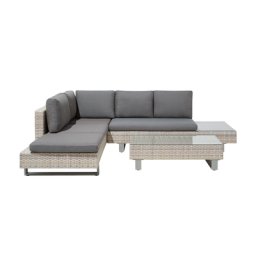 Gartenmöbel Set Grau und Beige Rattan Aluminium Textil inkl. Kissen 5-Sitzer mit verstellbarer Rückenlehne Terrasse Outdoor Modern