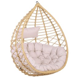 Hängesessel Beige Rattan inkl. Kissen Korbsessel Outdoor Indoor Boho Stil
