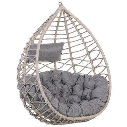 Hängesessel Grau Rattan inkl. Kissen Korbsessel Outdoor Indoor Boho Stil