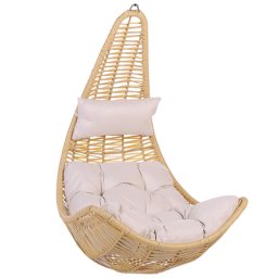 Hängekorb Beige Polyrattan inkl. Sitz- und Kopfkissen Modern Boho Wohnzimmer Terrasse Kinderzimmer Balkon