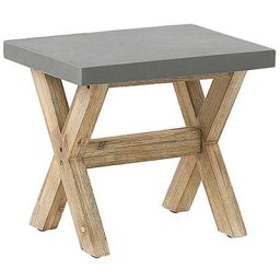 Gartenhocker Grau Beton Akazienholz-Gestell Sitzhocker rustikaler Look Landhausstil Gartenaccessoires Gartenmöbel Terrassenmöbel