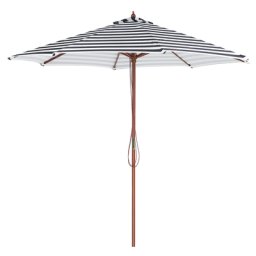 Sonnenschirm Schwarz/Weiß Polyester Birkenholz ⌀ 245 cm Zebra-Streifen Garten Terrasse Balkon