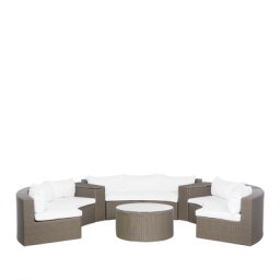 Gartenmöbel Set Hellbraun Weiß Rattan Aluminium Textil inkl. Kissen 9-Sitzer Terrasse Outdoor Modern
