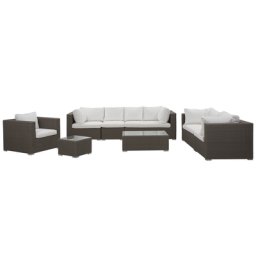 Lounge Set Rattan Taupe 8-Sitzer mit Auflagen in Cremeweiß Klassisch