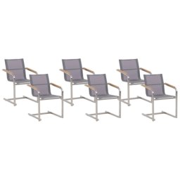 Gartenstuhl Grau Edelstahl 6er Set mit Textilbespannung Moderner Look Gartenausstattung Terrasse Balkon Gartenmöbel