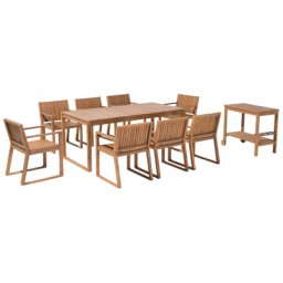 Gartenmöbel Set heller Holzfarbton Akazienholz 8-Sitzer Terrasse Outdoor Rustikal Landhaus
