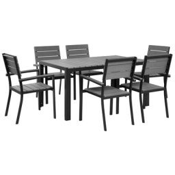 Gartenmöbel Set Grau Aluminium Kunstholz 6-Sitzer Modern Minimalistisch Terrasse Outdoor