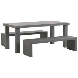 Gartenmöbel Set aus Beton mit großem Tisch und 2 Sitzbänken in U-Form Modern Industriell Stil Indoor & Outdoor