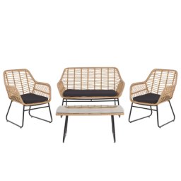 Gartenmöbel Set Beige Rattan Stahl Sicherheitsglas Textil inkl. Kissen 4-Sitzer Terrasse Outdoor Modern