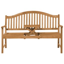 Gartenbank hellbraun Akazienholz aufklappbarer Abstelltisch 2 Personen Landhaus Stil Outdoor