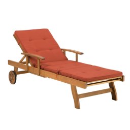 Gartenliege hellbraun Akazienholz mit Auflage rot rollbar verstellbar Landhaus Stil