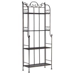 Gartenregal aus Metall mit 4 Ablageflächen in Schwarz zeitlose Verzierungen Gartenmöbel Gartenschrank Pflanzenregal Terrasse Balkon