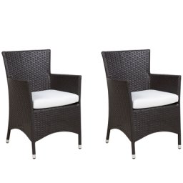 Gartenstuhl 2er Set Dunkelbraun Weiß Polyrattan inkl. Sitzkissen