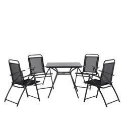 Gartenmöbel Set Schwarz Stahl Sicherheitsglas 4-Sitzer Minimalismus