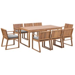 Gartenmöbel Set Akazienholz graue Sitzkissen 8-Sitzer Terrasse Outdoor Rustikal Landhaus