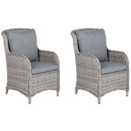 Gartensessel 2er Set Grau Polyrattan Polsterkissen Armlehnen Modern Terrasse