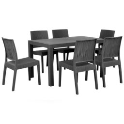 Gartenmöbel 6er Set Grau Tisch 80 x 140 cm in rechteckiger Form in Rattanoptik Modern